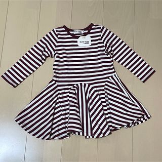 ベベ(BeBe)の新品　ワンピース　女の子　100　ボーダー　BEBE　ワインレッド  薄手　長袖(ワンピース)