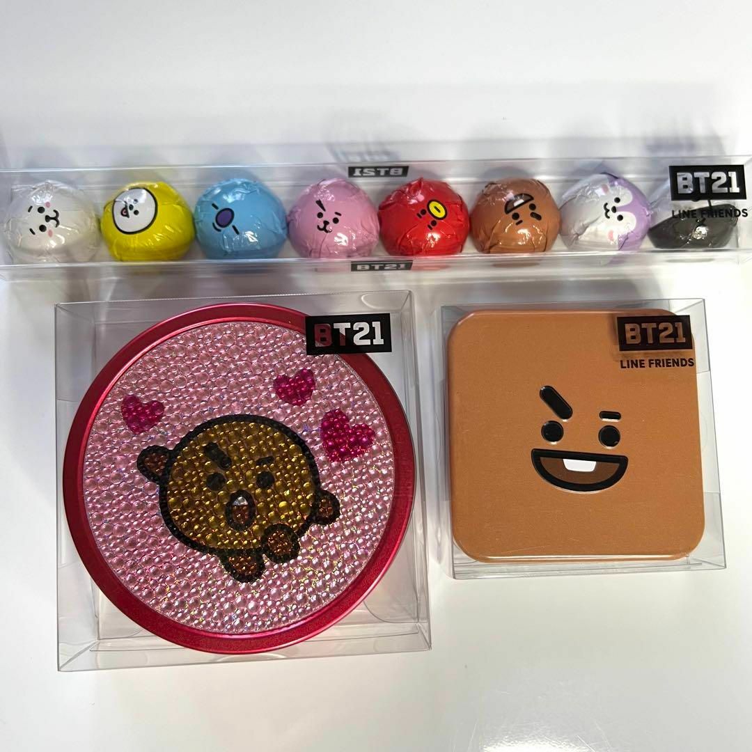 BT21 Shooky スパークラウンド缶 & スクエア缶 &チョコパック 3点 エンタメ/ホビーのおもちゃ/ぬいぐるみ(キャラクターグッズ)の商品写真