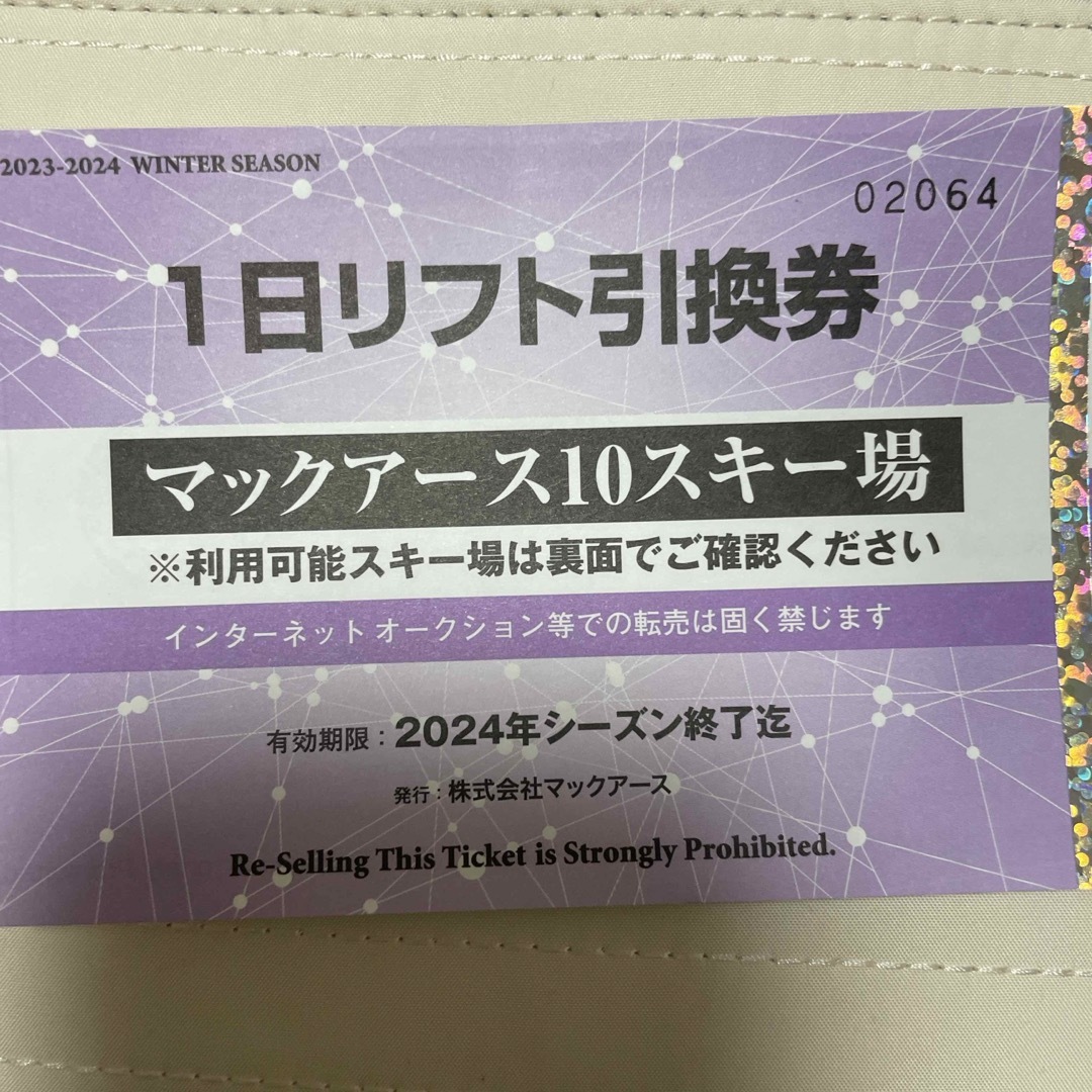 #マックアース　10スキー場　1日リフト券 チケットの施設利用券(スキー場)の商品写真