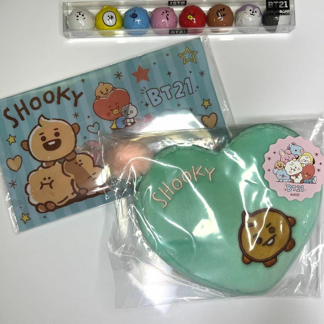 BT21 Shooky チョコパック & ハートポーチ &ファイルケース 3点 エンタメ/ホビーのおもちゃ/ぬいぐるみ(キャラクターグッズ)の商品写真