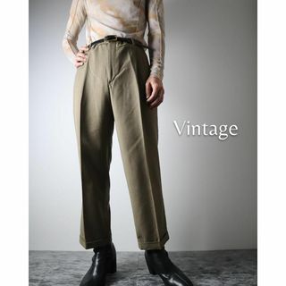 アートヴィンテージ(ART VINTAGE)の【vintage】2タック ワイド ウール 絣調 スラックス W33 ベージュ(スラックス)