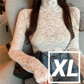 レディース レース XL ホワイト トップス カットソー 白 韓国 インナー 春(カットソー(長袖/七分))