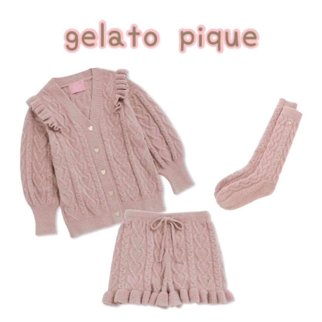 gelato pique(ジェラートピケ)のジェラートピケ 【バレンタイン】ハートアランフリルカーディガン＆ショートパンツ レディースのルームウェア/パジャマ(ルームウェア)の商品写真