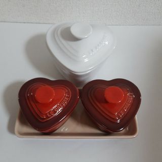 ルクルーゼ(LE CREUSET)のルクルーゼ　ラムカン　セット　ハート　赤　白(食器)