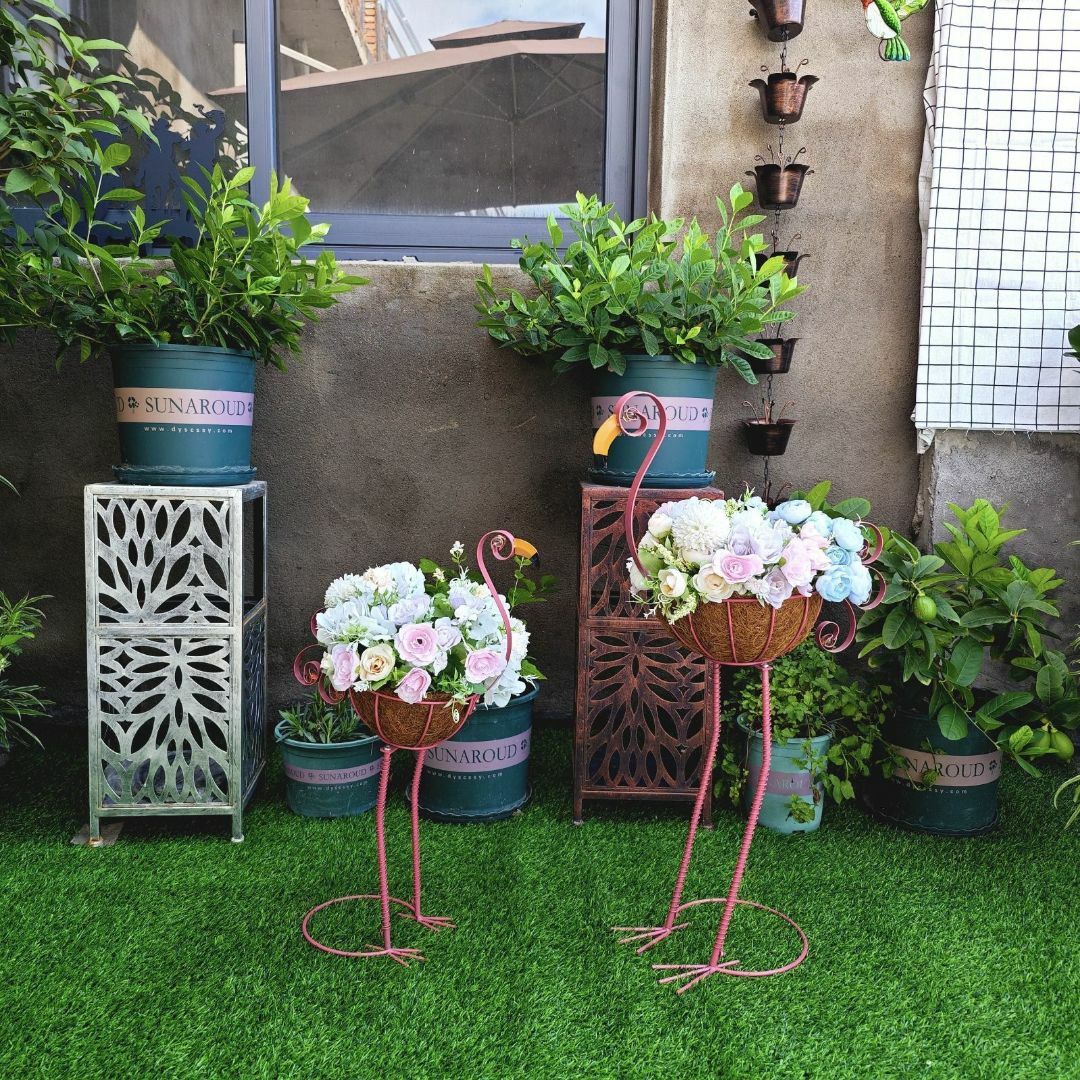 2セット フラミンゴ 植木鉢 プランター フラワーバスケット 屋外 2セット フラミンゴ 植木鉢 プランター フラワーバスケット 屋外