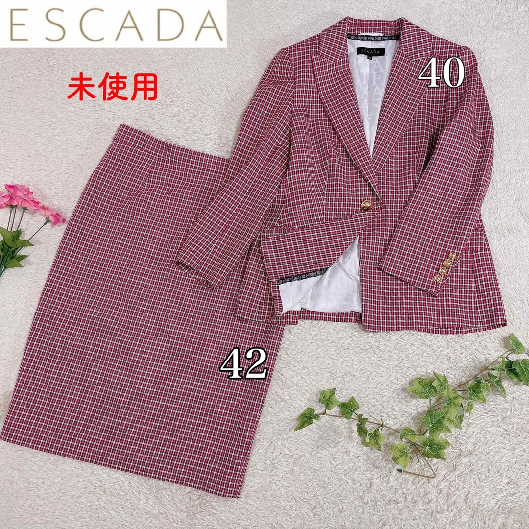 ESCADA(エスカーダ)の未使用 高級 エスカーダ スカートスーツ セットアップ チェック柄  金ボタン レディースのフォーマル/ドレス(スーツ)の商品写真