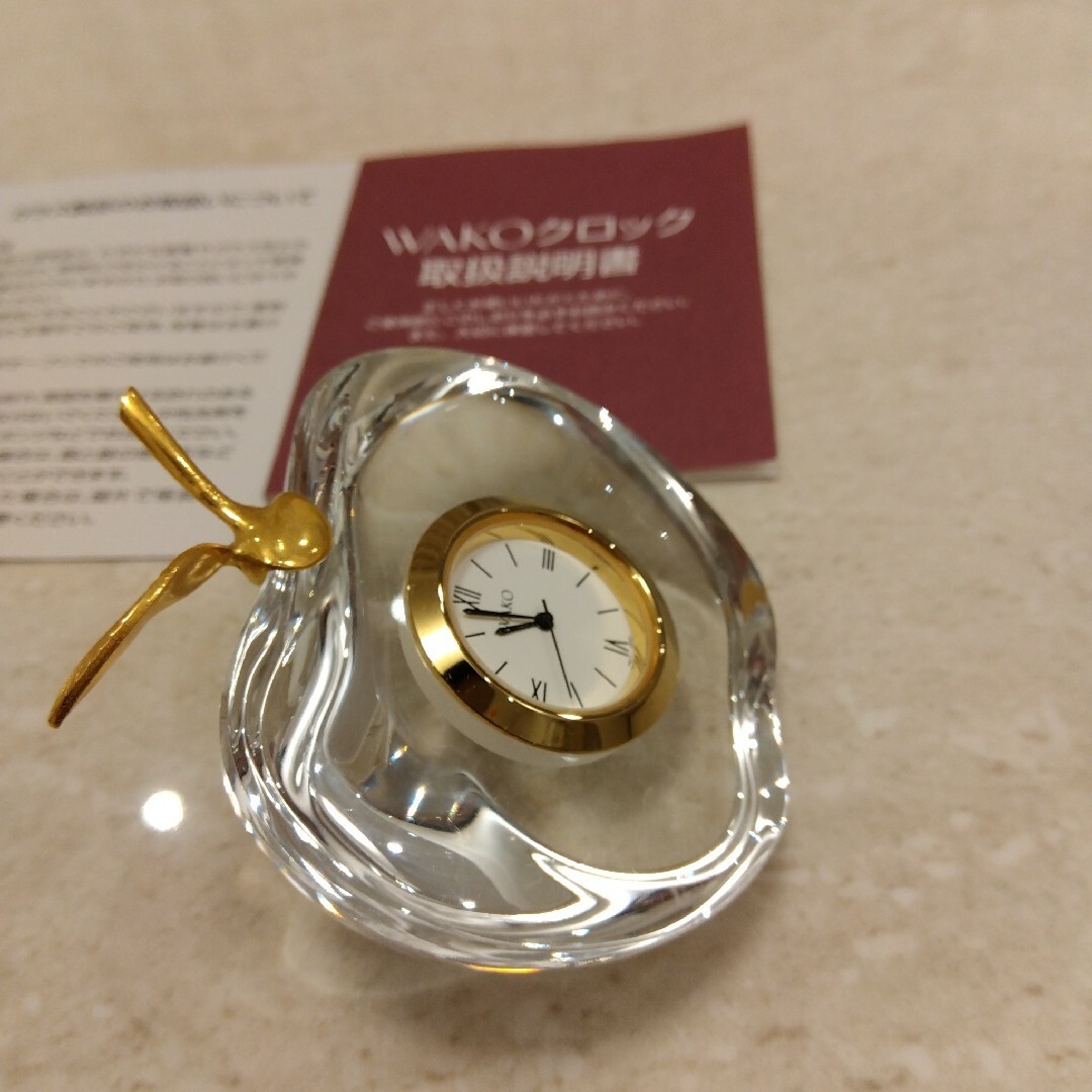 銀座和光 WAKO 置き時計  リンゴ　ガラス　美品 インテリア/住まい/日用品のインテリア小物(置時計)の商品写真