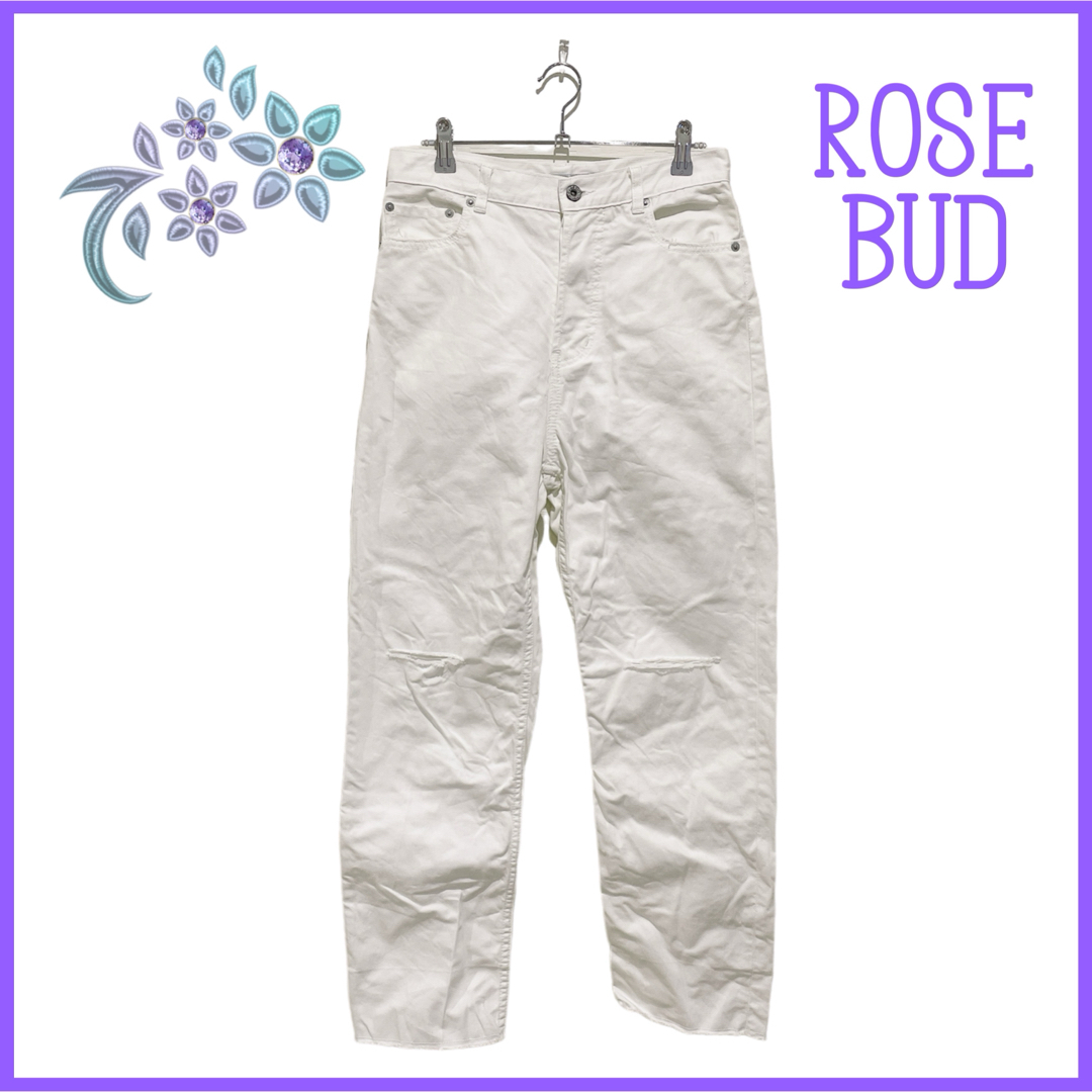 ROSE BUD(ローズバッド)の【ROSE BUD】カジュアル パンツ ホワイト S ダメージ加工 カットオフ レディースのパンツ(カジュアルパンツ)の商品写真