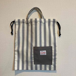 ハンドメイド　体操着入れ　お着替え袋　巾着　ストライプ柄　35×30シンプル(体操着入れ)