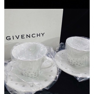 ジバンシィ(GIVENCHY)の新品未使用GIVENCHY カップ&ソーサー2個ガラス皿付き(グラス/カップ)