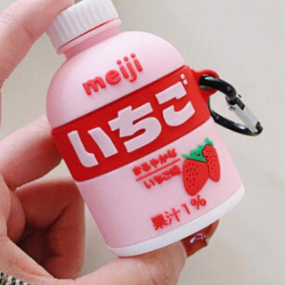 airpodsケース　ピンク　イチゴ　ミルク(モバイルケース/カバー)