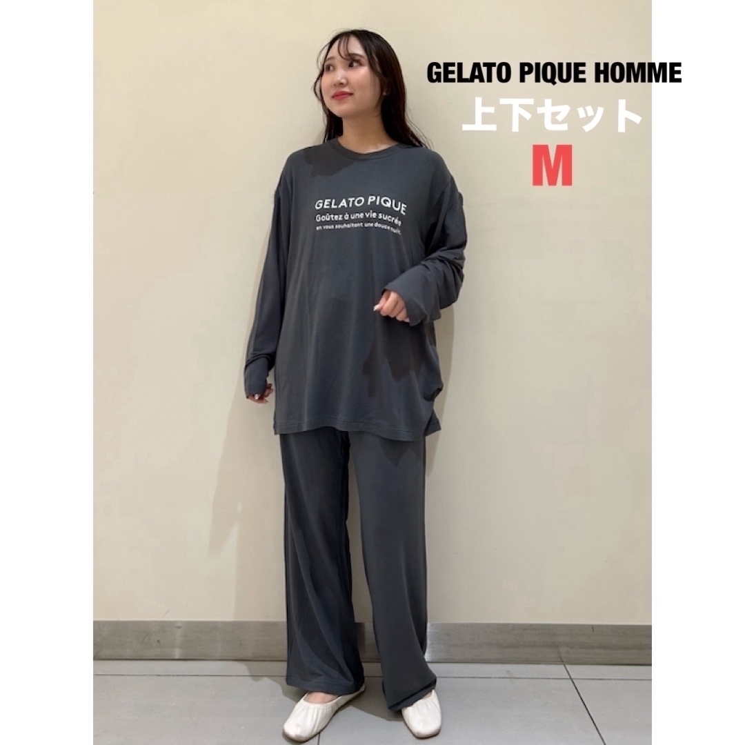 gelato pique(ジェラートピケ)のジェラート ピケ　オム　インレイロゴプルオーバー＆ロングパンツ　上下　メンズ　M メンズのトップス(Tシャツ/カットソー(七分/長袖))の商品写真