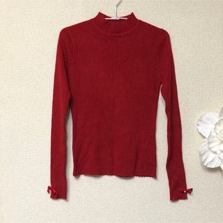 シークレットハニー(Secret Honey)のシークレットハニー袖のリボンが可愛いハイネックセーターM赤②美品(ニット/セーター)