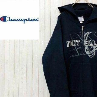 チャンピオン(Champion)のチャンピオン　パーカー　スウェット　ビックプリント　ネイビー　ジップアップ　M(パーカー)