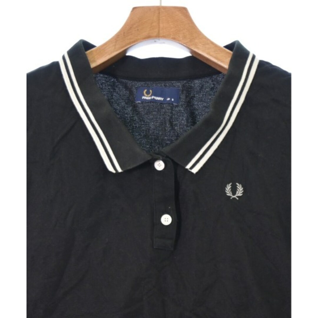 FRED PERRY(フレッドペリー)のFRED PERRY フレッドペリー ポロシャツ 8(S位) 黒xオフホワイト 【古着】【中古】 レディースのトップス(ポロシャツ)の商品写真