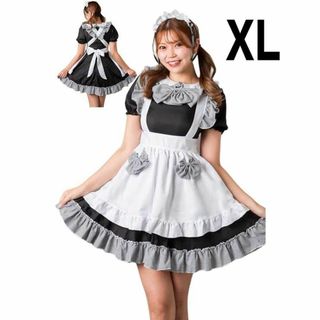 メイド服 コスプレ ギンガムチェック XL(セット/コーデ)