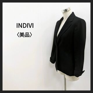 インディヴィ(INDIVI)のINDIVI インディヴィ ウールミックスシングルテーラードジャケット ブラック(テーラードジャケット)