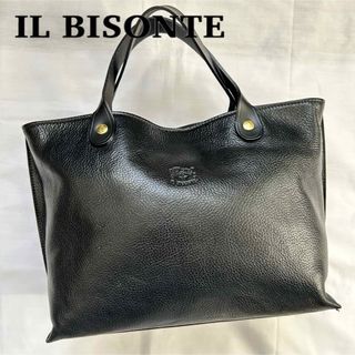 【IL BISONTE】イルビゾンテ　美品　キャンバス　レザー　りぼん　ブラック