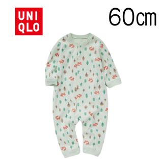 ユニクロ(UNIQLO)の【新品未使用】ユニクロ ベビー フライスカバーオール(長袖) 60(カバーオール)