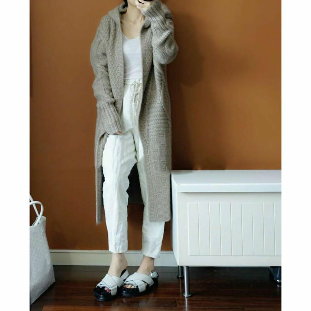 ニット ロングカーディガン レイヤードスタイル　グレー FREE レディースのジャケット/アウター(ロングコート)の商品写真