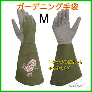 ガーデニング 手袋 ロング オリーブ 薔薇 草むしり 園芸用グローブ Mサイズ(その他)