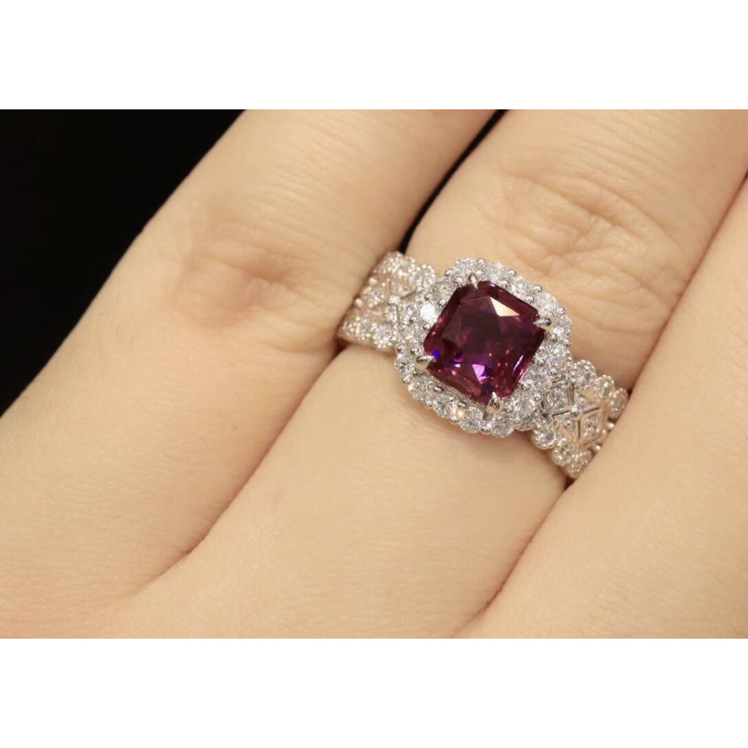 天然ピンク パープル サファイア  ダイヤ リング2.01ct k18 f レディースのアクセサリー(リング(指輪))の商品写真