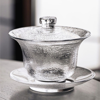 ムジルシリョウヒン(MUJI (無印良品))の叩き柄紋　ガラス硝子　透明色蓋碗 茶碗　コップ杯　中国茶　中華風　茶道　侘び寂び(食器)