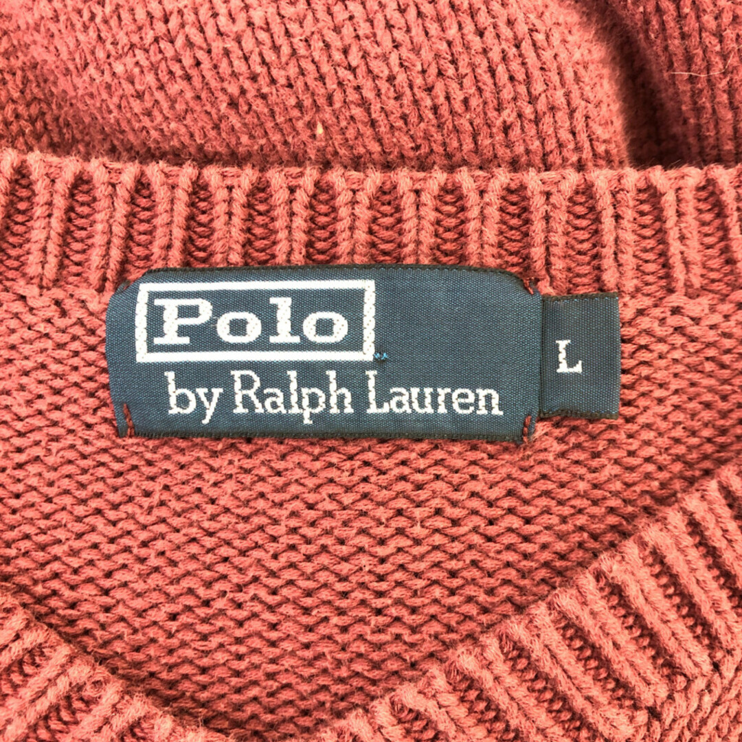 POLO RALPH LAUREN(ポロラルフローレン)の90年代 Polo by Ralph Lauren ポロ ラルフローレン コットン ニット Vネックセーター カジュアル ワインレッド (メンズ L) 中古 古着 P5118 メンズのトップス(ニット/セーター)の商品写真