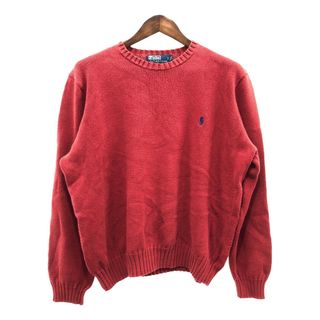 ポロラルフローレン(POLO RALPH LAUREN)の90年代 Polo by Ralph Lauren ラルフローレン コットン ニット クルーネック セーター カジュアル レッド (メンズ XL) 中古 古着 P5126(ニット/セーター)