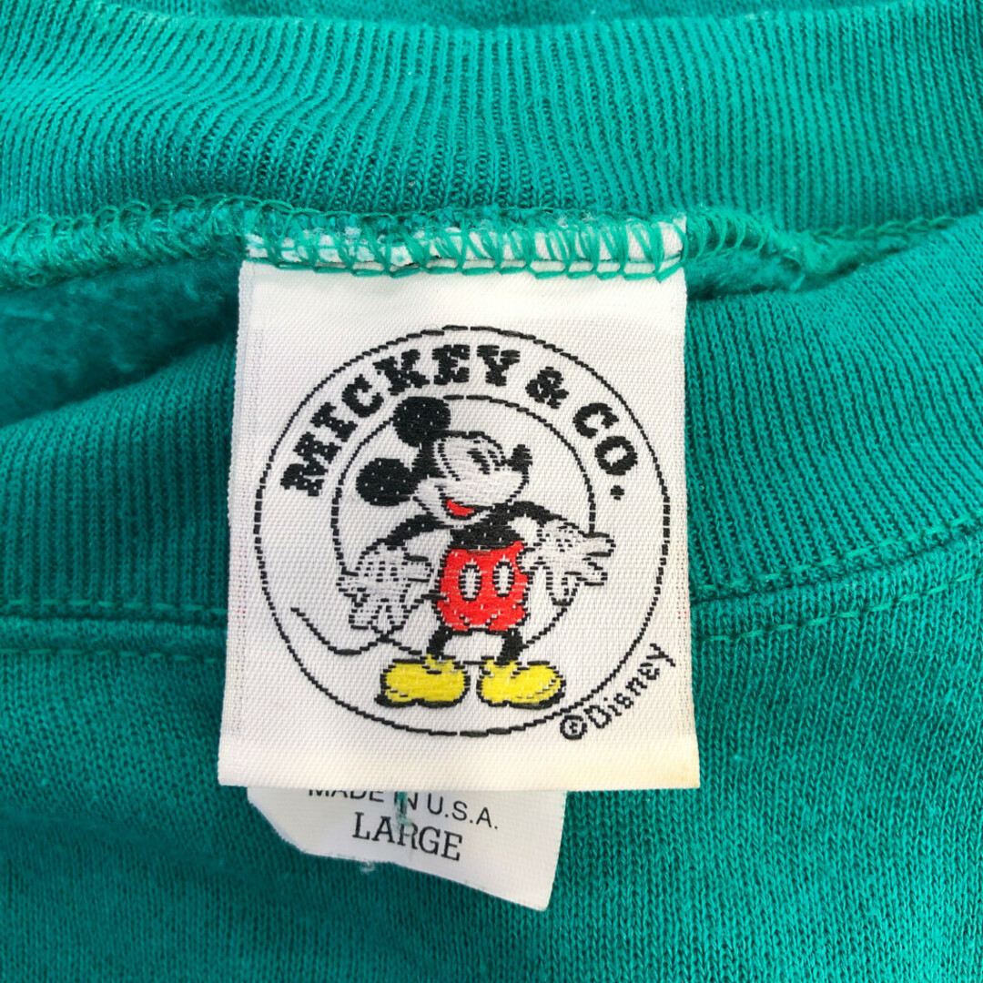 Disney(ディズニー)の90年代 USA製 Disney ディズニー MICKEY&CO. ミッキーマウス スウェット キャラクター グリーン (メンズ LARGE) 中古 古着 P5127 メンズのトップス(スウェット)の商品写真