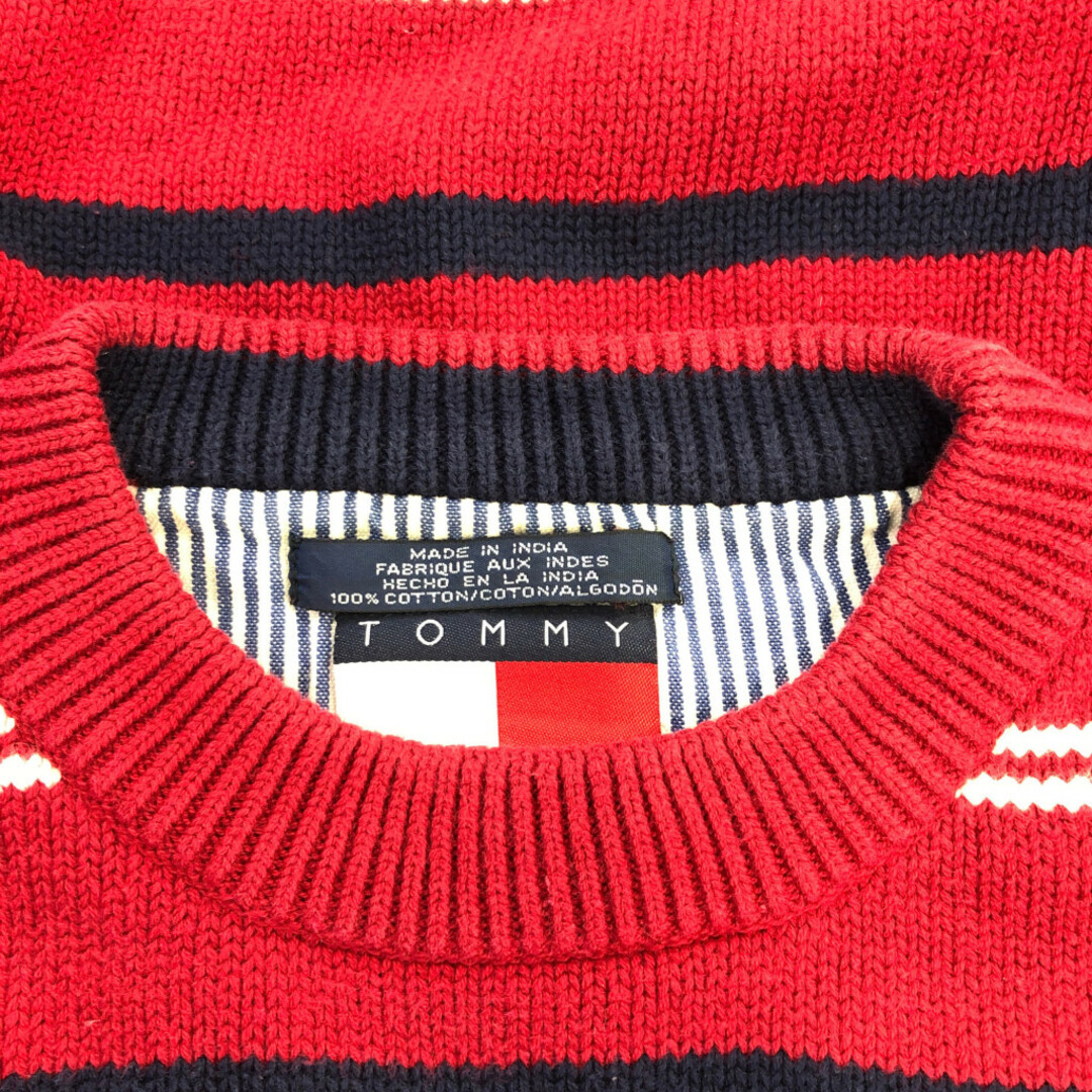 TOMMY HILFIGER(トミーヒルフィガー)の90年代 TOMMY HILFIGER トミーヒルフィガー コットン ニット ボーダー セーター カジュアル レッド (メンズ L) 中古 古着 P5130 メンズのトップス(ニット/セーター)の商品写真