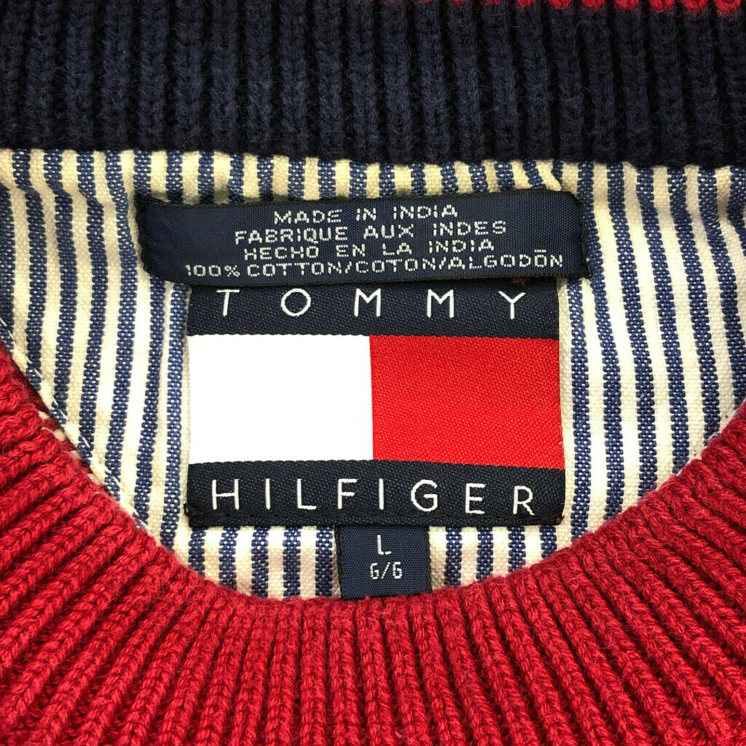 TOMMY HILFIGER(トミーヒルフィガー)の90年代 TOMMY HILFIGER トミーヒルフィガー コットン ニット ボーダー セーター カジュアル レッド (メンズ L) 中古 古着 P5130 メンズのトップス(ニット/セーター)の商品写真