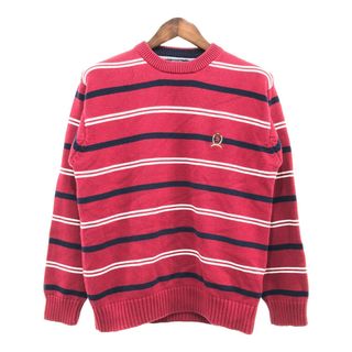 トミーヒルフィガー(TOMMY HILFIGER)の90年代 TOMMY HILFIGER トミーヒルフィガー コットン ニット ボーダー セーター カジュアル レッド (メンズ L) 中古 古着 P5130(ニット/セーター)