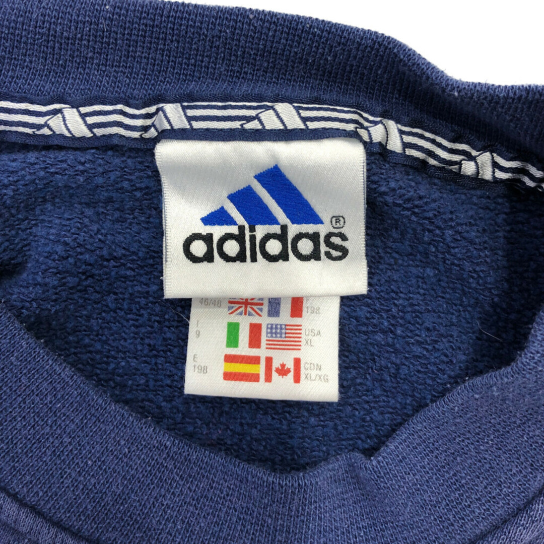 adidas(アディダス)の90年代 adidas アディダス ワンポイントロゴ サイドライン スウェット トレーナー スポーツ ネイビー (メンズ XL) 中古 古着 P5140 メンズのトップス(スウェット)の商品写真