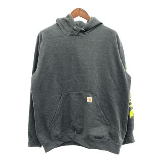 カーハート(carhartt)のCarhartt カーハート 袖プリント ロゴ スウェット プルオーバー パーカー トレーナー ワーク グレー (メンズ XL) 中古 古着 P5143(パーカー)