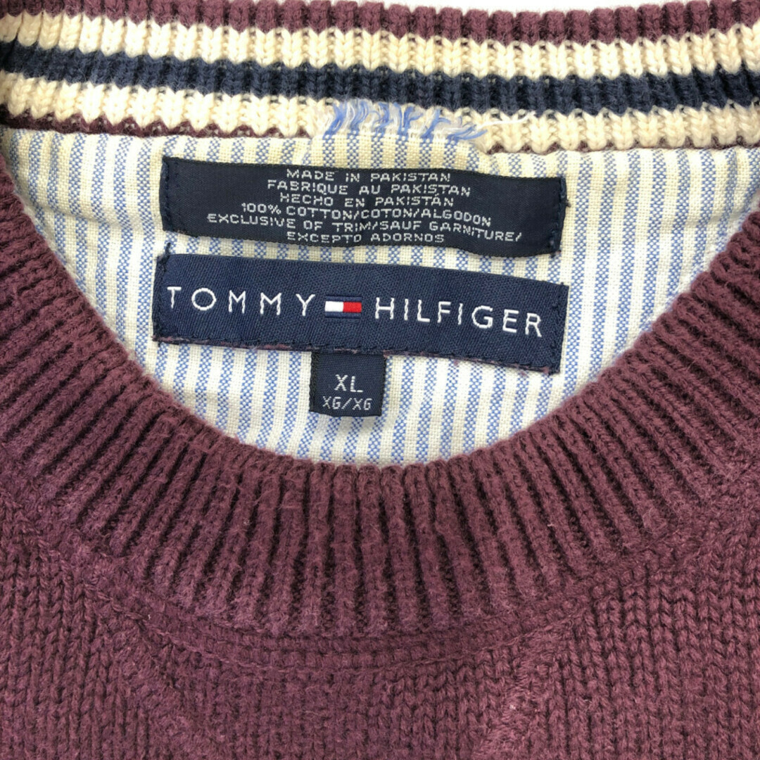 TOMMY HILFIGER(トミーヒルフィガー)の2000年代～ TOMMY HILFIGER トミーヒルフィガー コットン ニット クルーネックセーター ワインレッド (メンズ XL) 中古 古着 P5145 メンズのトップス(ニット/セーター)の商品写真