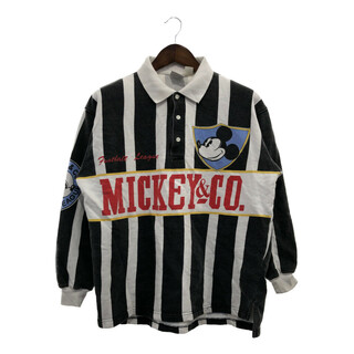 ディズニー(Disney)の90年代 Disney ディズニー MICKEY&CO. ストライプ 長袖 ポロシャツ ラガーシャツ キャラクター ホワイト (メンズ M相当) 中古 古着 P5150(ポロシャツ)