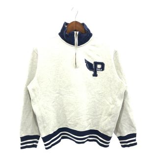 ポロラルフローレン(POLO RALPH LAUREN)の90年代 Polo by Ralph Lauren ポロ ラルフローレン Pウイング ロゴ ハーフジップ スウェット ラインリブ グレー (メンズL) 中古 古着 P5176(スウェット)