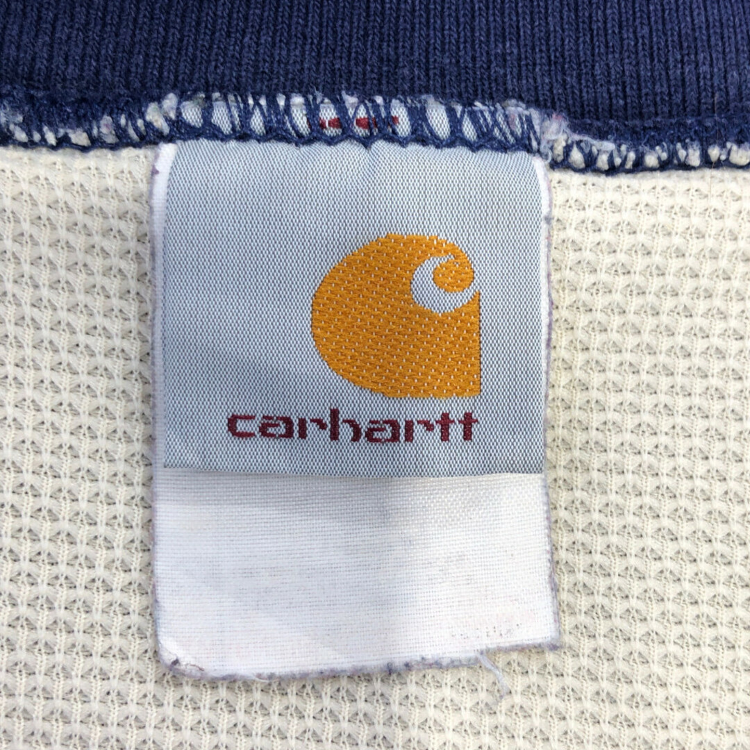 carhartt(カーハート)のUSA製 Carhartt カーハート ワンポイントロゴ 裏サーマル スウェット トレーナー 刺繍 ワーク ネイビー (メンズ L相当) 中古 古着 P5182 メンズのトップス(スウェット)の商品写真