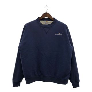 カーハート(carhartt)のUSA製 Carhartt カーハート ワンポイントロゴ 裏サーマル スウェット トレーナー 刺繍 ワーク ネイビー (メンズ L相当) 中古 古着 P5182(スウェット)