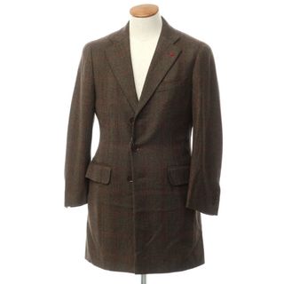 【中古】イザイア ISAIA ウール チェック チェスターフィールドコート ブラウン系xレッド【サイズ46】【メンズ】(チェスターコート)