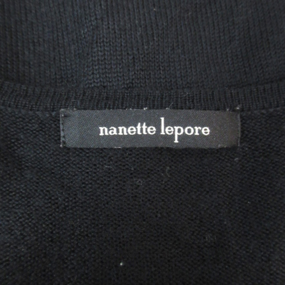 Nanette Lepore(ナネットレポー)のナネットレポー ニットカーディガン 薄手 ショート丈 刺繡 ストライプ柄 M 黒 レディースのトップス(カーディガン)の商品写真