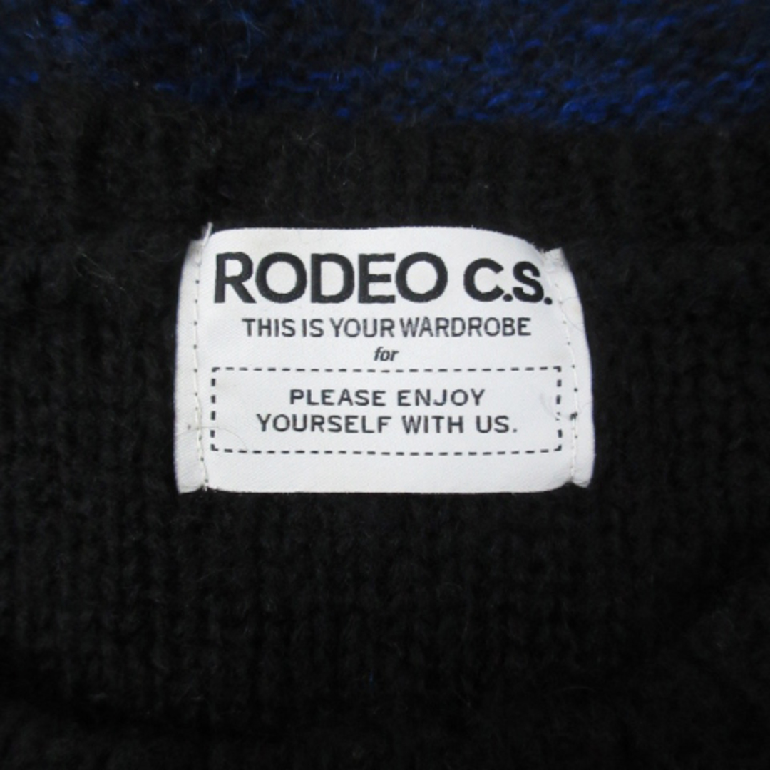 RODEO(ロデオ)のロデオ ニット セーター 長袖 ラウンドネック ボーダー柄 総柄 S 黒 青 レディースのトップス(ニット/セーター)の商品写真