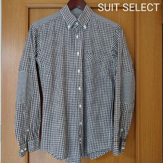 スーツセレクト　チェック　茶色メンズシャツ　SUIT SELECT　ブラウン(シャツ)