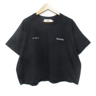 アズールバイマウジー(AZUL by moussy)のアズールバイマウジー Tシャツ カットソー ショート丈 半袖 ロゴ F 黒 白(Tシャツ(半袖/袖なし))