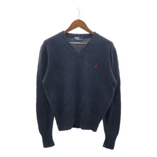 ポロラルフローレン(POLO RALPH LAUREN)の90年代 Polo by Ralph Lauren ポロ ラルフローレン コットン ニット Vネック セーター カジュアル ネイビー (メンズ M) 中古 古着 P5187(ニット/セーター)