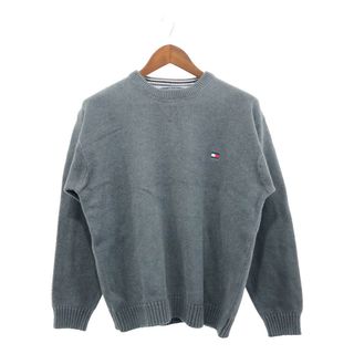 トミーヒルフィガー(TOMMY HILFIGER)の90年代 TOMMY HILFIGER トミーヒルフィガー コットンニット クルーネック セーター カジュアル グレー (メンズ XL) 中古 古着 P5197(ニット/セーター)