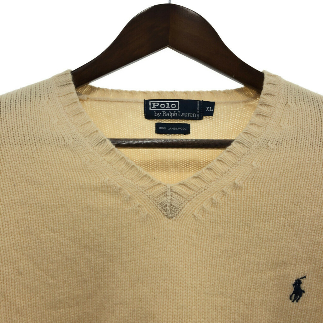 POLO RALPH LAUREN(ポロラルフローレン)のPolo by Ralph Lauren ポロ ラルフローレン ラム ウール ニット Vネック セーター カジュアル アイボリー (メンズ XL) 中古 古着 P5191 メンズのトップス(ニット/セーター)の商品写真