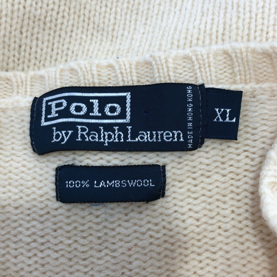 POLO RALPH LAUREN(ポロラルフローレン)のPolo by Ralph Lauren ポロ ラルフローレン ラム ウール ニット Vネック セーター カジュアル アイボリー (メンズ XL) 中古 古着 P5191 メンズのトップス(ニット/セーター)の商品写真