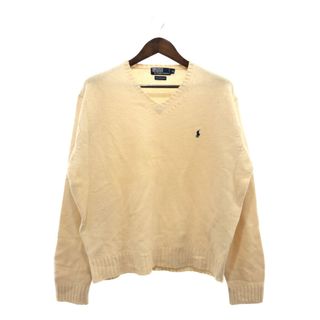 ポロラルフローレン(POLO RALPH LAUREN)のPolo by Ralph Lauren ポロ ラルフローレン ラム ウール ニット Vネック セーター カジュアル アイボリー (メンズ XL) 中古 古着 P5191(ニット/セーター)